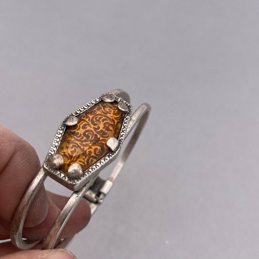 Silver Hinged Double Cuff Bangle Bracelet - image 8